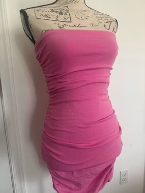 Strapless Ruched Pink Bodycon Dress